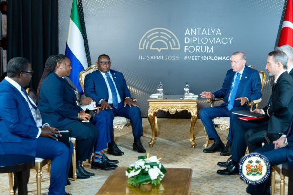 Sierra Leone President Julius Maada Bio’s Diplomatic Engagement at the Antalya Diplomacy Forum (ADF) President Julius Maada Bio shaking hands with Turkey's Erdogan at Antalya Diplomacy Forum 2025